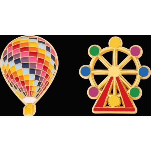 Creative Colorful Hot Air Balloon Enamel Brooch Ferris Wheel Metal Badge Ladies Dress Backpack Hat Pin Ornament Gift