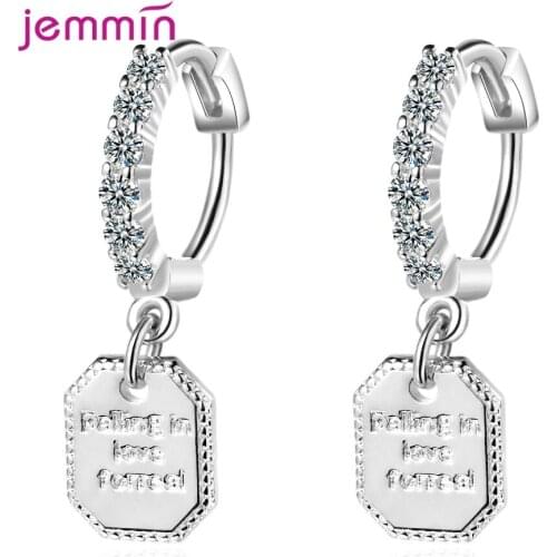 Letter Square 925 Sterling Silver Drop Earrings For Women Shinning Rhinestone Popular Anniversary Jewelry Gift