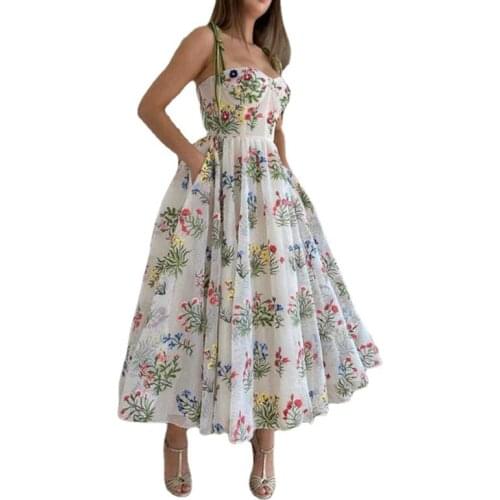 Summer Sexy Women Maxi Party White Dress Spaghetti Strap Flower Embroidery Long Dress Plus Size