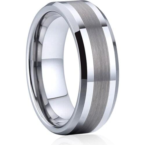 Love Alliance Mens Tungsten carbide jewelry silver color beveled marriage wedding band couple rings for men and women 6mm 8mm