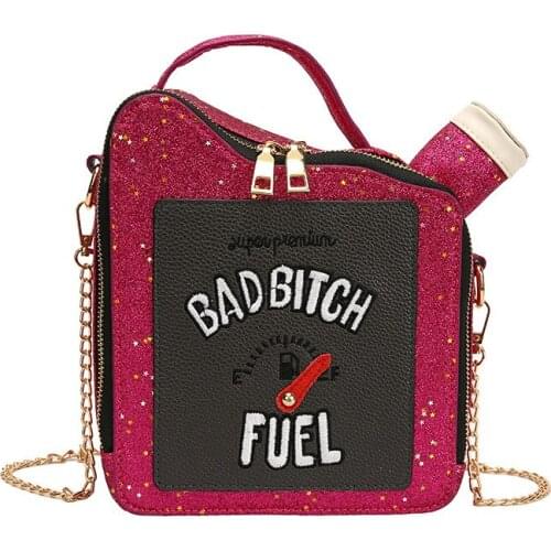 Fashion Fun Embroidery Letters Gasoline Bottle Crossbody Bag for Women Purses and Handbags Shoulder Chain Bag Girls Purses