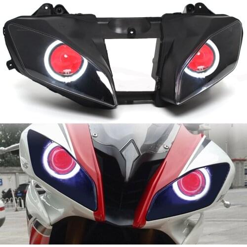 Motorcycle headlight Red Demon Eyes White Angel Eye HID Assembled Projector Conversion Fits For Yamaha YZF R6 2008-2016