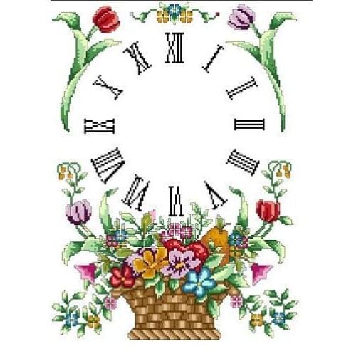 Embroidery Package Hot Sell Best Quality Cross Stitch Kits Basket Flowers with Clock Free Shipping