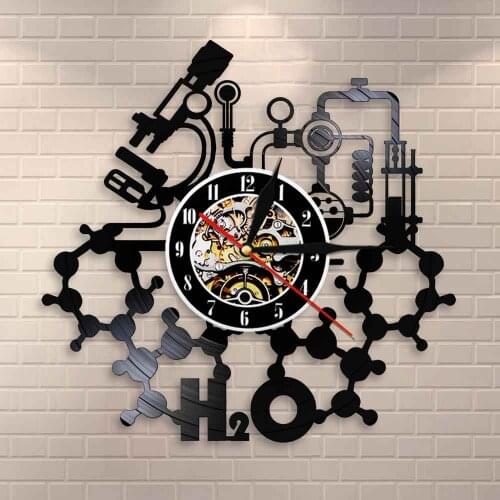 Science Laboratory Decoration Periodical Elements Table Wall Art Wall Clock Retro Vinyl Record Wall Clock