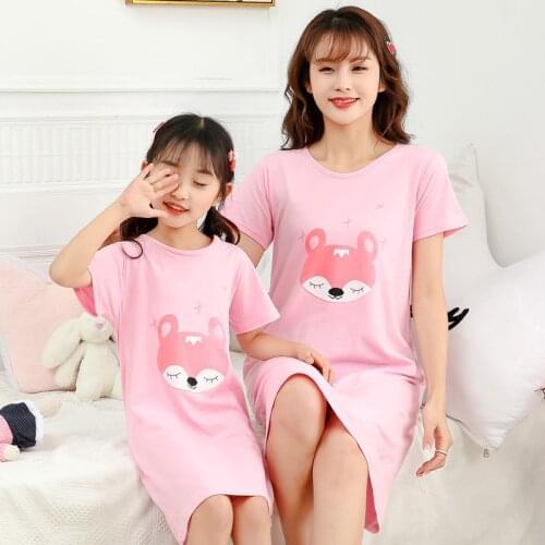 Summer New Family Clothing Matching Look Mother And Daughter Night Dresses Short Sleeve Outfits Nightgown Baby Girls Sleepskirt