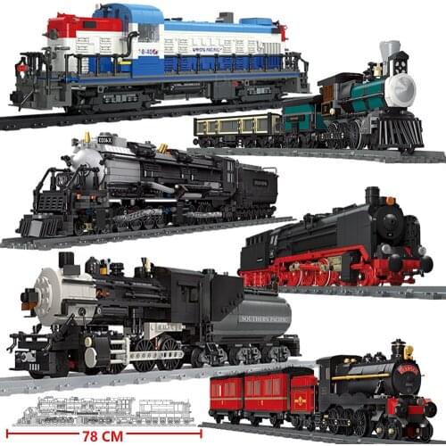 NEW City High-tech RC Doomsday Train Bigboy Steam Locomotive Model Bricks Moc Movie Escape Scene Building Blocks Toys For Gift