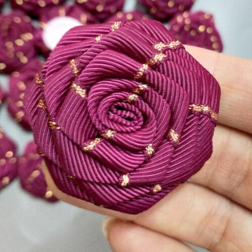 Wholesale 50piece/lot DIY Hand Made DIA 4.5CM Satin Rose Artificial Ribbon Flower Wedding Bouquet Flower Hair Cloth Accessories