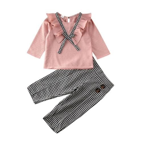 Autumn Toddler kids Baby Girls Clothes sets Sweatshirt plaid Ruffle long sleeve Top Pants Infant Outfits Sets Tracksuit