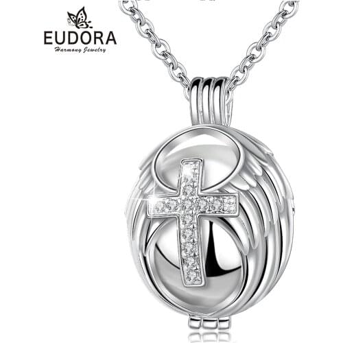 EUDORA Urn Cremation Pendant Cross Clean CZ Locket Ash Holder Keepsake Capsule Necklace Hollow Ball DIY Jewelry k384