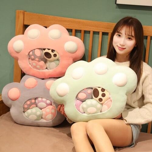 A Plushie Bag Pudding Toys Mini Animals Doll Sakura Bunny Hamster Penguin Bear Chick Strawberry Dog Cat Paws Pig Pillow Gift