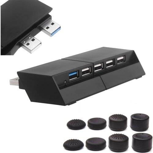 PS4 Console Expander USB Hub with 3.0 High Speed & 2.0 USB Adapter for Playstation 4 Accessories USB Hub+8pcs enhanced cap