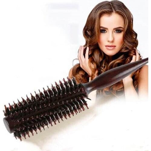 Portable Hair Brush Comb Round Anti-static Curly Brush Natural Bristle Wood Handle Hair Styling Comb Hairdress Brosse