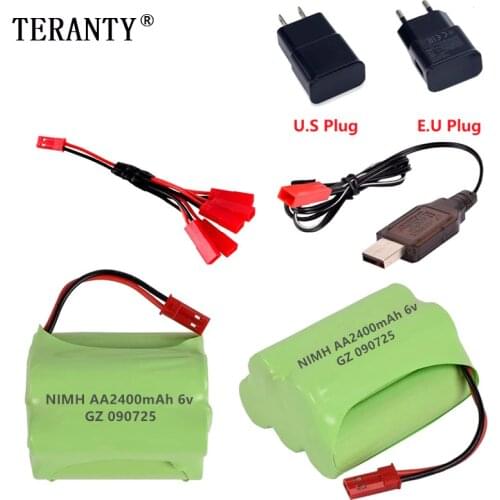 JST Plug) NiMH 6v 2400mah Battery + USB Charger For Rc toys Cars Tanks Robots Boats Trucks Guns AA 6v Rechargeable Battery Pack