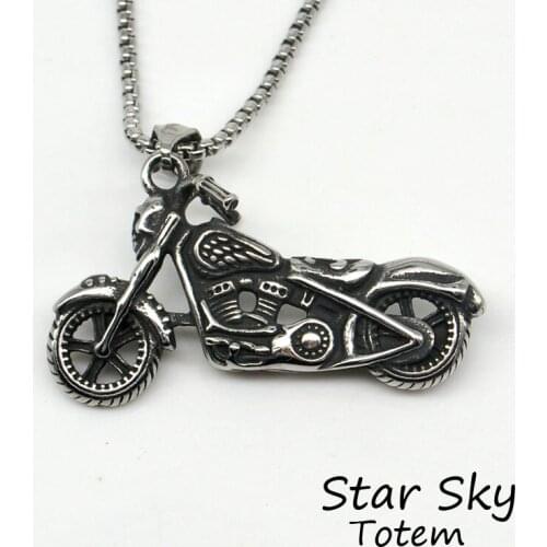 Retro Locomotive Bobber Moto Stainless Steel Pendant Necklace Hippie Rider Hip Hop Fashion Jewelry
