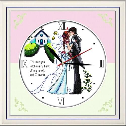 Romantic love cross stitch kit 14ct 11ct count print canvas wall clock stitches embroidery DIY handmade needlework plus