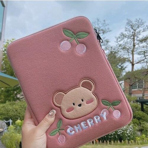 Cute Apple Ipad Sleeve Case Bag Cherry Bear Laptop Ipad Bag For Girls Ipad Pro 11 9.7 10.5 13 Inch Tablet Handbag Pouch WY39