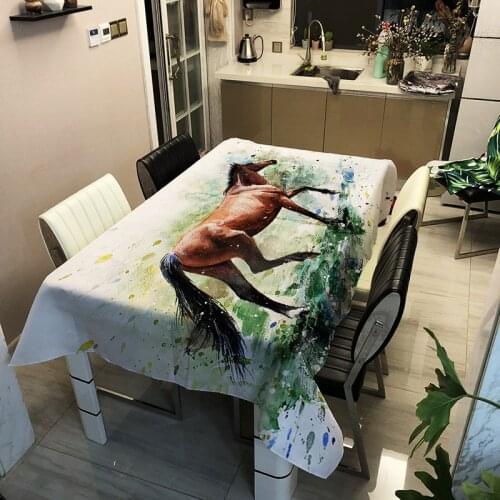 3D Horse Print Tablecloth Check Thicken Washable Rectangular Animals Table Cloth for Kitchen Polyester Fabric 140x180cm