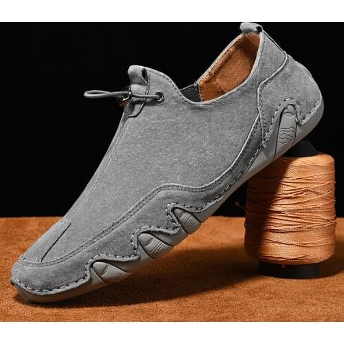 Spring Mens Fashion Leather Suede Shoes Large Size Shoes Walking Driving ShoesCasual Shoes Sneakers Wild Flat Shoes