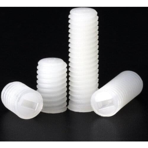 High-quality M3 M4 M5 M6 M8 White Nylon Plastic Slotted Head Set Screws Flat Point Grub Screws