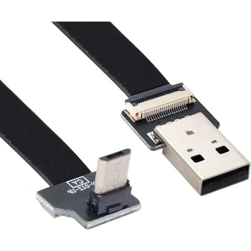 Up Angled Micro USB 5Pin Male to USB 2.0 Type-A Male Data Flat Slim FPC Cable for FPV & Disk & Phone