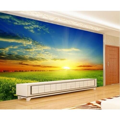 High Quality Costom Green grassland scenery under the sun TV backdrop 3d mural wallapers modern wallpaper walls