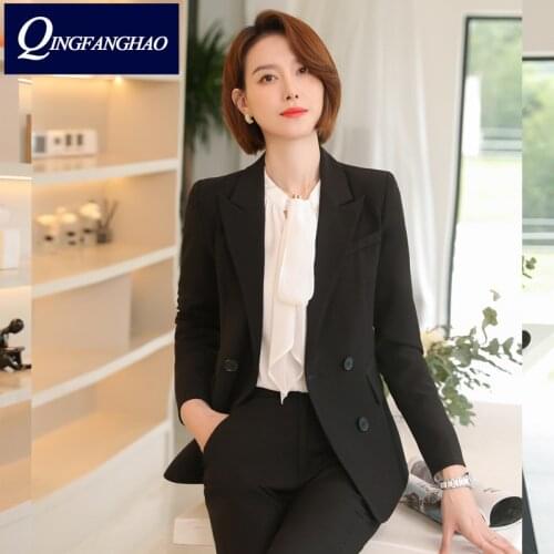 High Quality Womens Long sleeve 2 piece set women Business Suit Ladies Work Wear coat blazer set 6122
