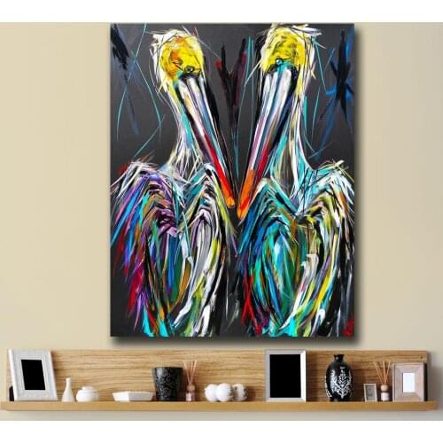 Wxkoil Fashion Art Two Pelicans Pop Art Wall Art Canvas Painting For Living Room Home Decor Oil Painting Wall Art Picture