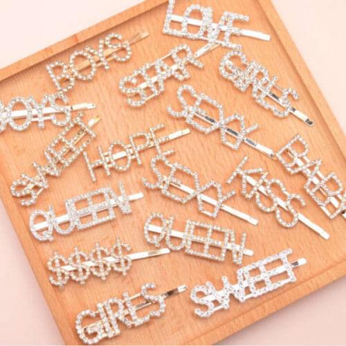 15 styles Silver Gold Letter Word Rhinestone Crystal Hairgrip Hairclips Hair Clip Grip Pin Barrette Ornament Hair Accessories gi
