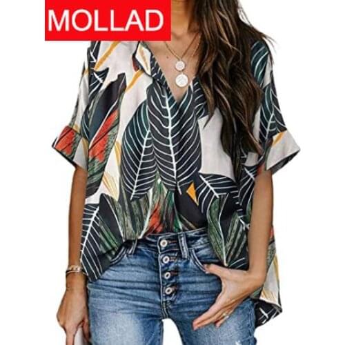 2021 Summer New Creative Printing Shirt Womens European and American Sexy V-neck Short Sleeve Top
