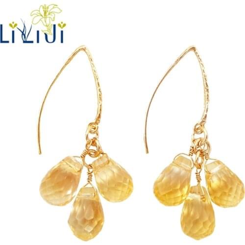 LiiJi Unique Natural Citrine Drop Shape Faceted Beads 925 Sterling Silver 1Gold Color Dangle Earrings Women Fashion Jewelry