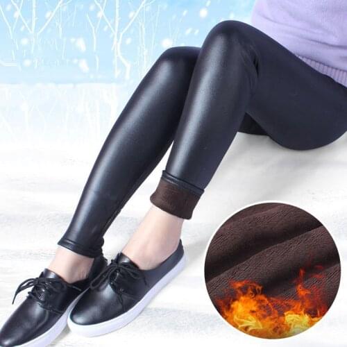 Lady Winter Velvet imitation Leather Pants Elastic Warm Thick Cashmere Slim Sexy Leggings fleece Pencil Pants