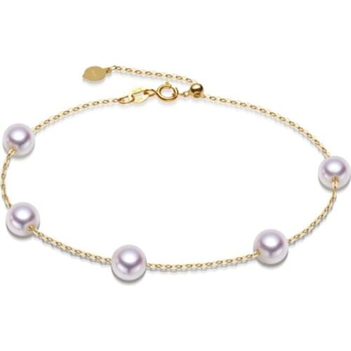 Sinya Au750 gold Bracelet Anklet with natural pearls for women girls Mom 20cm with move gold beads can adjust length