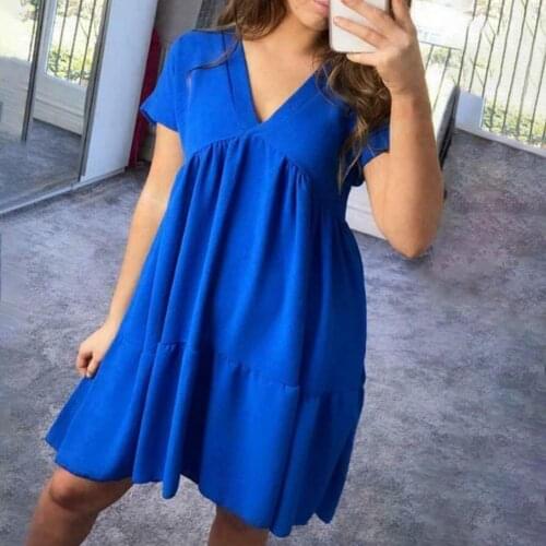 Sexy V-neck Loose Summer Dress Casual Women Short Sleeve Oversize Hem Woman Dress Fashion Sundress Beach Dresses 2021 Robe Femme