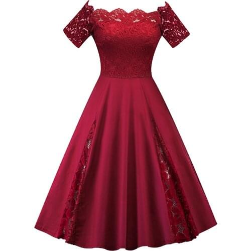 New Vintage Lace Dress Plus Size Women Off The Shoulder Retro Swing Dresses Elegant Solid Party Dress Vestidos Mujer 2019 Spring