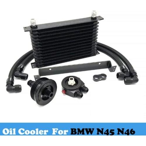 1 set Oil Cooler Kit For BMW N45 N46 Engine Oil Cooler Black Stainless Steel Braided Hose