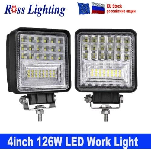 2pcs 126W LED Work Light Combo Motorcycle Fog Lamp 4" Work Lamp LED Auto Foglight for offroad Square Drving Lights