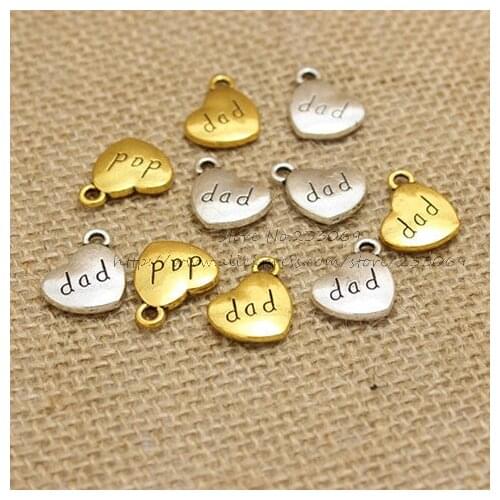 30 pieces/lot) 14*17mm Antique Alloy Heart Engraving letters dad Charm Jewelry Findings T0205