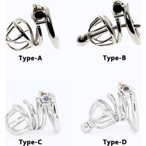 4 Type Stop Masturbator Cock Cage Chasitity Belt Penis Ring With Metal Urethral Sound Device Lockable BDSM Male Chastity Device