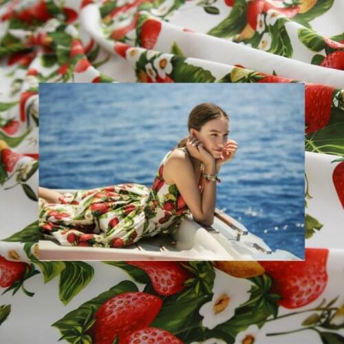 50x145cm Italy D brand cotton poplin green leaf strawberry digital printing DIY clothing polyester fabric cloth for dress