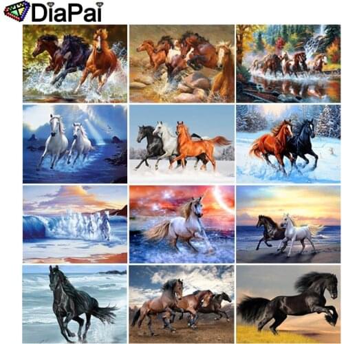 DIAPAI 5D DIY Diamond Painting 100% Full Square/Round Drill "Animal horse snow scene" 3D Embroidery Cross Stitch Home Decor