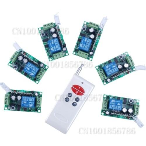 Free shipping 12V 1ch rf Wireless Remote Control light/door Switch System Learning code home automation 6pcs receivers