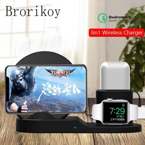 Qi 3 in 1 Wireless Mobile Phone Fast Charger Stand For iPhone Airpods Apple Watch Charger Dock for iWatch 1 2 3 4 Chargers