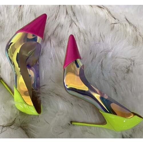 Sparkling patent leather candy color pointed toe high heel woman night club heels real photos woman pointed toe heel Stilettos