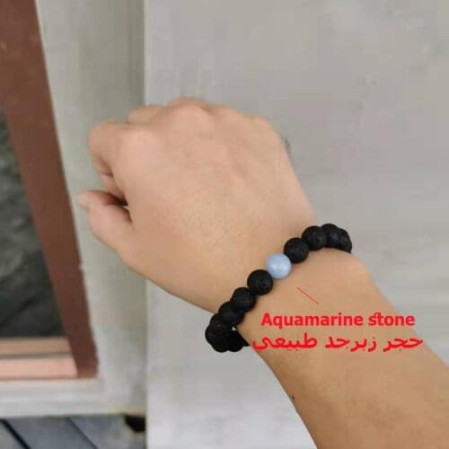 اساور Man Bracelet LAVA Volcanic stone with Natural Aquamarines Stone big Size Fashion style Saudi arabia gift Jewelry