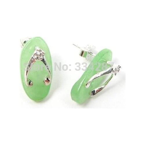 Brinco brincos wholesale good 15X8mm Natural Green gem 925 Sterling Silver Post Earrings W/ Flip Flop Design for women jewelry