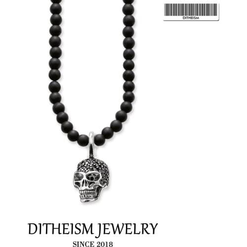 Strand Necklace Skull Pendant Obsidian Beads, 2018 New Fashion 925 Sterling Silver Jewelry Punk Gift For Men Women Boy Girls