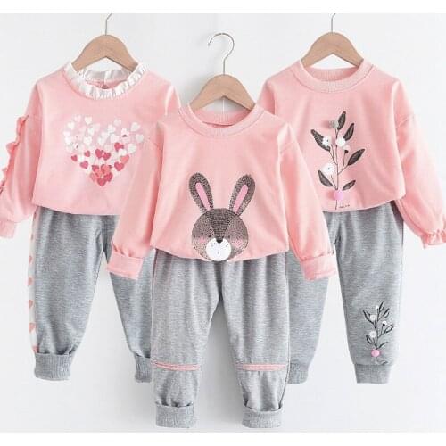 Baby clothes two-piece fashion cotton sweater with spring autumn cartoon prints for baby girls casual sports outfits for girls