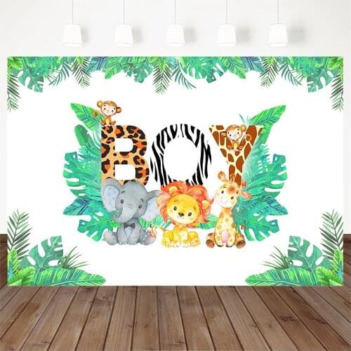 Baby shower Party Background Boy Elephant Forest Backdrops Animals Birthday Lion Monkey Photobooth Decoration Photocall