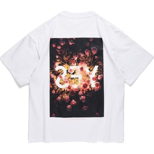 Hip Hop Streetwear Harajuku T Shirt Rose Letter Print T-Shirt Men Cotton Casual Floral Tshirt 2021 Summer Short Sleeve