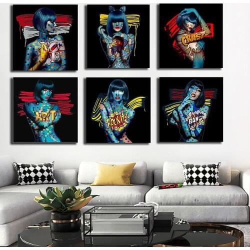 Graffiti Anime Girl Canvas Painting Creative Portrait Posters and Prints Wall Art Pictures for Living Room Cuadros Home Decor